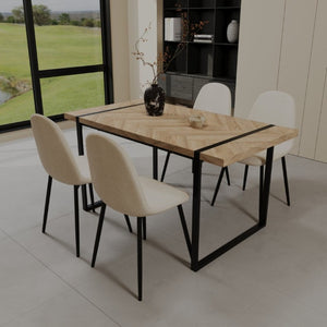 English Elm 59 Inch Industrial Dining Set with MDF Table and Four Suede Upholstered Chairs W3732S00098