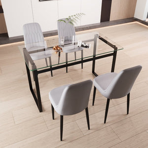 English Elm 51 Inch Rectangular Tempered Glass Dining Set for 4 with Cushioned PU Chairs Modern W3732S00103