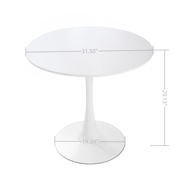 English Elm 31.5 Inch Round Tulip Pedestal Dining Set Seating Four with Linen Upholstered Chairs W3732S00116