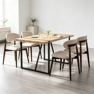 English Elm 55Modern 5 Piece Dining Set Wood Grain Tabletop Black Metal Frame Upholstered Chairs W3732S00118