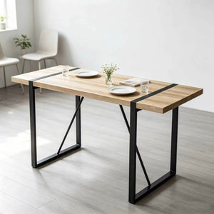 English Elm 55Modern 5 Piece Dining Set Wood Grain Tabletop Black Metal Frame Upholstered Chairs W3732S00118