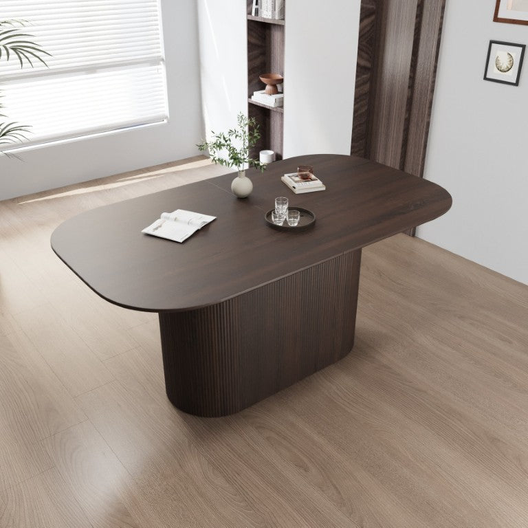 English Elm 63 Inch MDF Dining Table Warm Brown Finish Carved Leg Detail Seats up to 8 W3732S00119