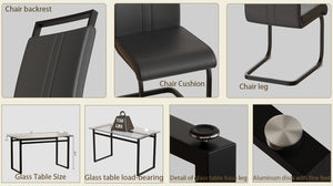 English Elm 51 Inch Tempered Glass Dining Set Seats Four with PU Chairs and Black Metal Legs W3732S00122