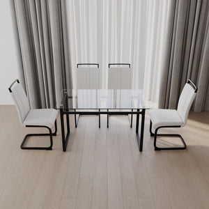 English Elm 51 Inch Modern Glass Top Dining Set Seats Four with PU Leather Chairs Metal Base W3732S00123
