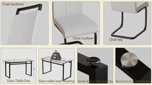 English Elm 51 Inch Modern Glass Top Dining Set Seats Four with PU Leather Chairs Metal Base W3732S00123