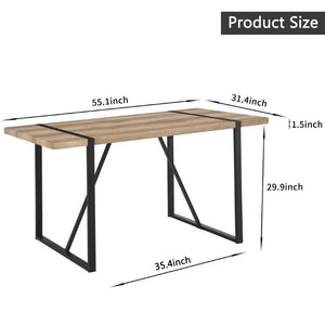 English Elm 55 Inch Mid Century Modern 5 Piece Dining Set with MDF Wood Table and Metal Legs Natural Wood Suede W3732S00124