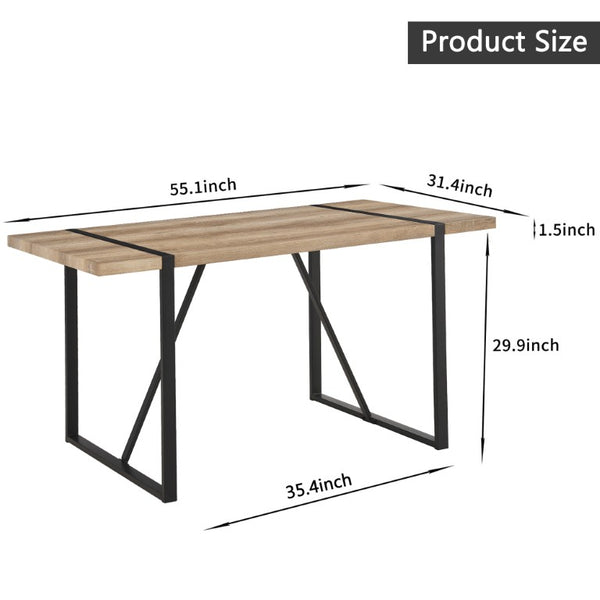 English Elm 55 Inch Mid Century Modern 5 Piece Dining Set with MDF Wood Table and Metal Legs Natural Wood Suede W3732S00124