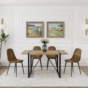 English Elm 55 Inch Mid Century Modern 5 Piece Dining Set with MDF Wood Table and Metal Legs Natural Wood Suede W3732S00124