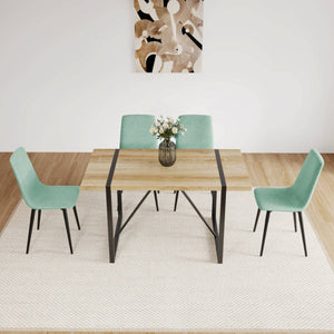 English Elm 55 Inch Mid Century Modern 5 Piece Dining Set with MDF Wood Table and Metal Legs Natural Wood Linen W3732S00125
