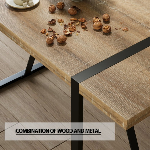 English Elm 55 Inch Industrial Farmhouse Dining Set with MDF Table PU Chairs and Metal Legs W3732S00127