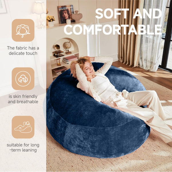 English Elm Round Floral Bean Bag Chair Oversized Body Contouring Lounge Seat for Living Spaces Blue W3737P459435