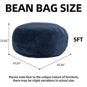 English Elm Round Floral Bean Bag Chair Oversized Body Contouring Lounge Seat for Living Spaces Blue W3737P459435