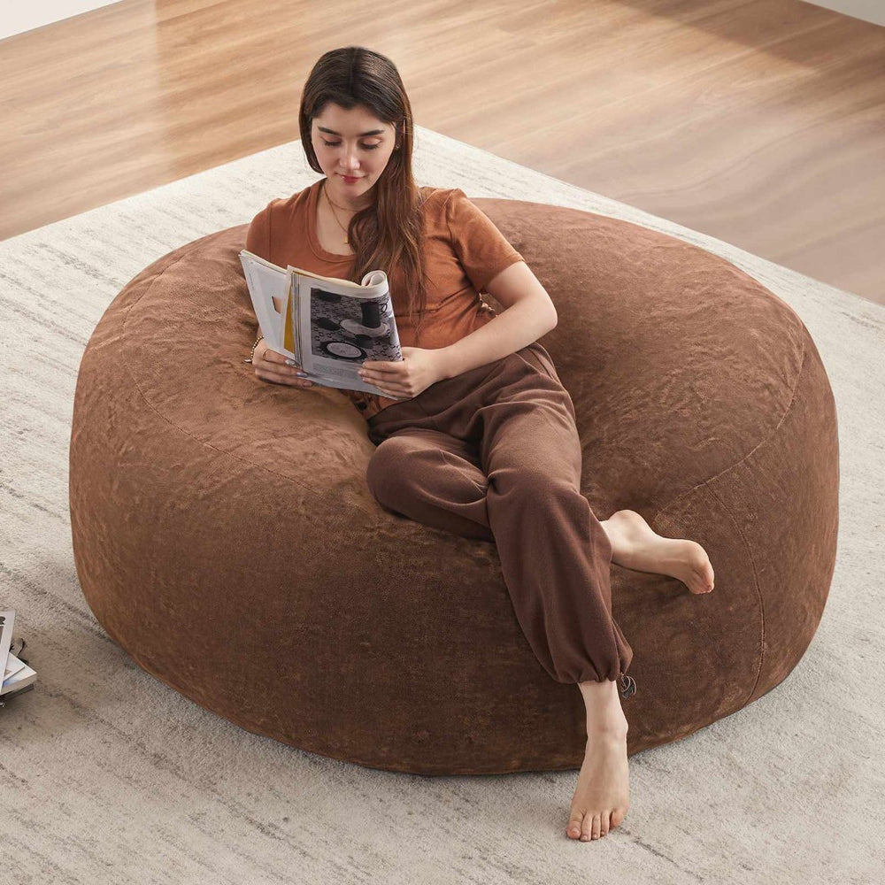 English Elm Round Floral Bean Bag Chair Oversized Body Contouring Lounge Seat for Living Spaces Coffee W3737P460365