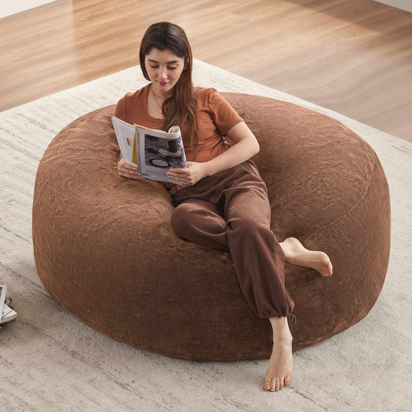 English Elm Round Floral Bean Bag Chair Oversized Body Contouring Lounge Seat for Living Spaces Coffee W3737P460365