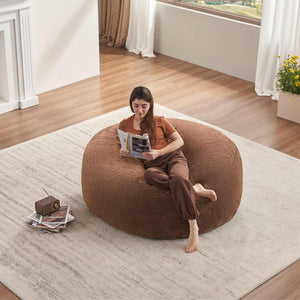 English Elm Round Floral Bean Bag Chair Oversized Body Contouring Lounge Seat for Living Spaces Coffee W3737P460365