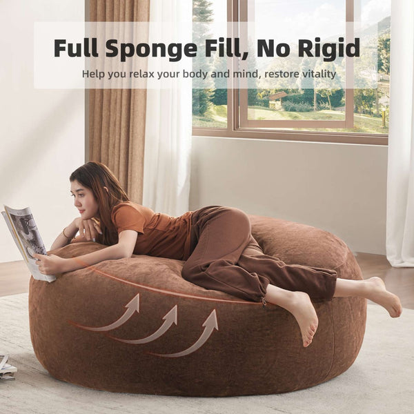 English Elm Round Floral Bean Bag Chair Oversized Body Contouring Lounge Seat for Living Spaces Coffee W3737P460365