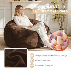 English Elm Round Floral Bean Bag Chair Oversized Body Contouring Lounge Seat for Living Spaces Coffee W3737P460365
