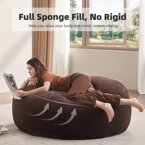 English Elm Round Floral Bean Bag Chair Oversized Body Contouring Lounge Seat for Living Spaces Brown W3737P460409