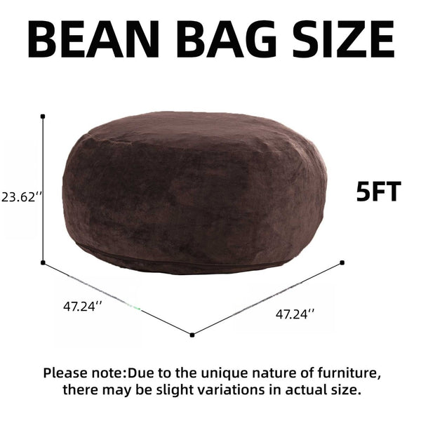 English Elm Round Floral Bean Bag Chair Oversized Body Contouring Lounge Seat for Living Spaces Brown W3737P460409