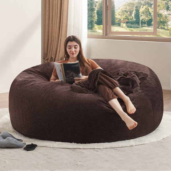 English Elm 6ft Round Memory Foam Bean Bag Soft Flannel Lounge Chair for Dorm Bedroom Living Room Brown W3737P460710
