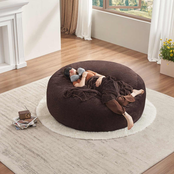 English Elm 6ft Round Memory Foam Bean Bag Soft Flannel Lounge Chair for Dorm Bedroom Living Room Brown W3737P460710