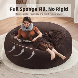 English Elm 6ft Round Memory Foam Bean Bag Soft Flannel Lounge Chair for Dorm Bedroom Living Room Brown W3737P460710