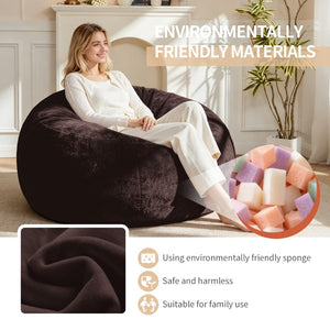 English Elm 6ft Round Memory Foam Bean Bag Soft Flannel Lounge Chair for Dorm Bedroom Living Room Brown W3737P460710
