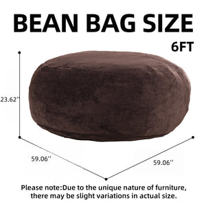 English Elm 6ft Round Memory Foam Bean Bag Soft Flannel Lounge Chair for Dorm Bedroom Living Room Brown W3737P460710
