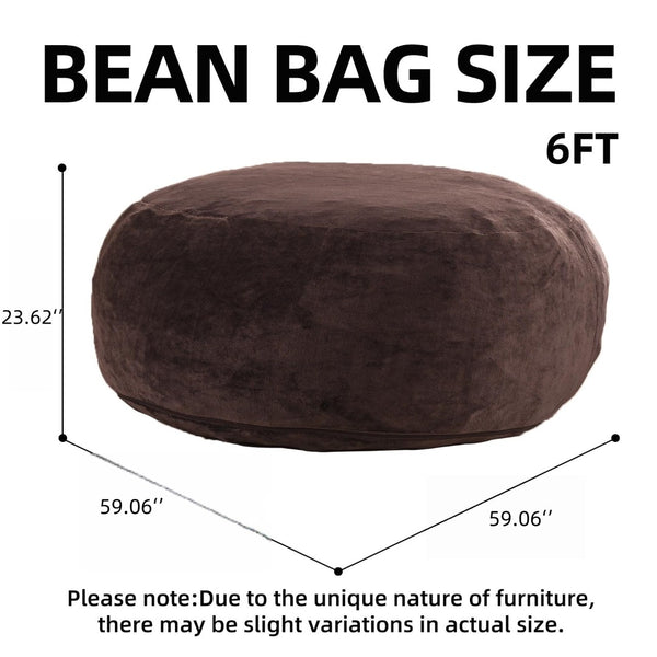 English Elm 6ft Round Memory Foam Bean Bag Soft Flannel Lounge Chair for Dorm Bedroom Living Room Brown W3737P460710