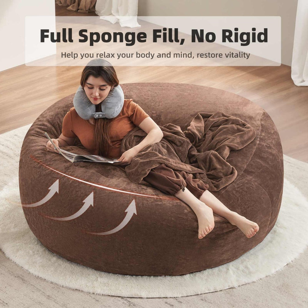 English Elm 6ft Round Memory Foam Bean Bag Soft Flannel Lounge Chair for Dorm Bedroom Living Room Coffee W3737P490296