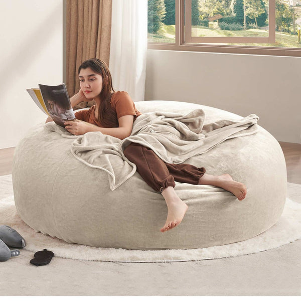 English Elm 6ft Round Memory Foam Bean Bag Soft Flannel Lounge Chair for Dorm Bedroom Living Room Beige W3737P490365