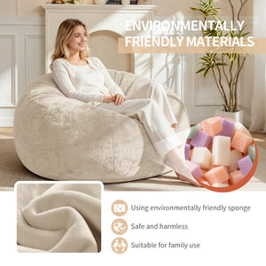 English Elm 6ft Round Memory Foam Bean Bag Soft Flannel Lounge Chair for Dorm Bedroom Living Room Beige W3737P490365