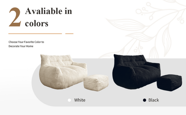 English Elm Double Corduroy Loveseat with Ottoman Plush Bean Bag Sofa for Lounging in Any Room White W3737P491109