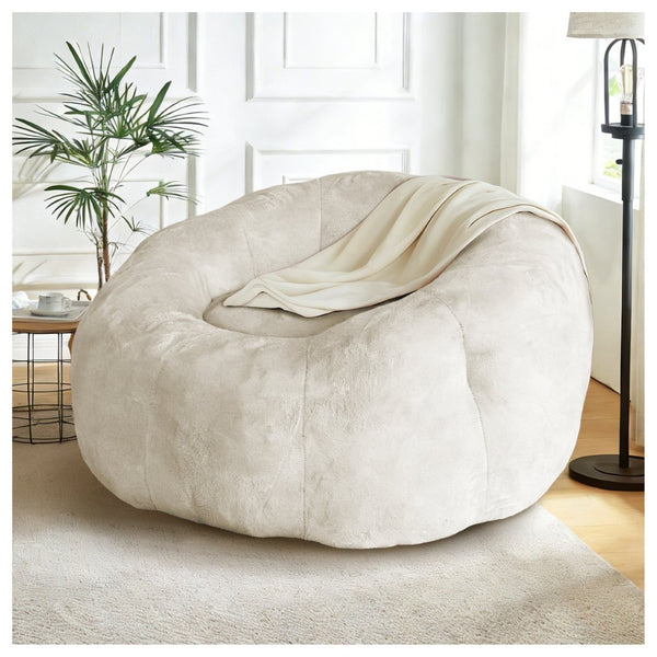 English Elm Round Floral Bean Bag Chair Oversized Body Contouring Lounge Seat for Living Spaces White W3737P491751