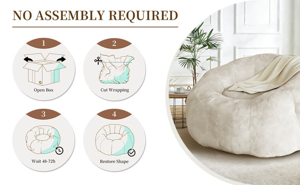 English Elm Round Floral Bean Bag Chair Oversized Body Contouring Lounge Seat for Living Spaces White W3737P491751