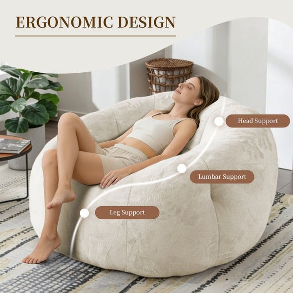 English Elm Round Floral Bean Bag Chair Oversized Body Contouring Lounge Seat for Living Spaces White W3737P491751