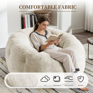 English Elm Round Floral Bean Bag Chair Oversized Body Contouring Lounge Seat for Living Spaces White W3737P491751