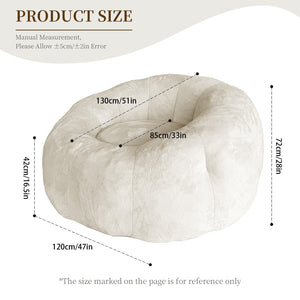 English Elm Round Floral Bean Bag Chair Oversized Body Contouring Lounge Seat for Living Spaces White W3737P491751