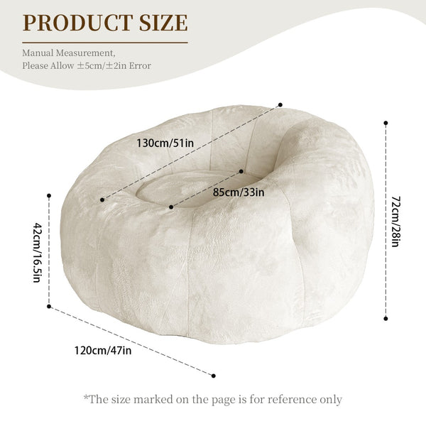 English Elm Round Floral Bean Bag Chair Oversized Body Contouring Lounge Seat for Living Spaces White W3737P491751