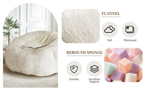 English Elm Round Floral Bean Bag Chair Oversized Body Contouring Lounge Seat for Living Spaces White W3737P491751