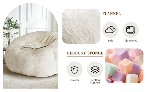 English Elm Round Floral Bean Bag Chair Oversized Body Contouring Lounge Seat for Living Spaces White W3737P491751
