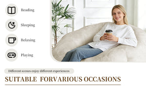 English Elm Round Floral Bean Bag Chair Oversized Body Contouring Lounge Seat for Living Spaces White W3737P491751