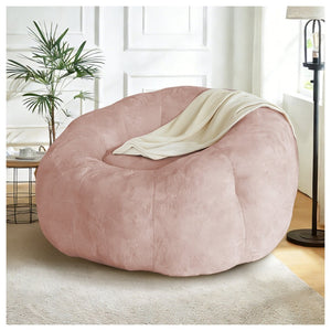 English Elm Round Floral Bean Bag Chair Oversized Body Contouring Lounge Seat for Living Spaces Pink W3737P491798