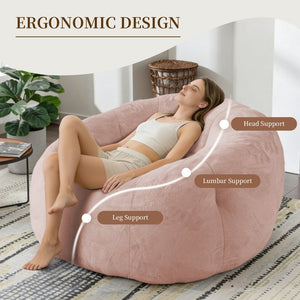 English Elm Round Floral Bean Bag Chair Oversized Body Contouring Lounge Seat for Living Spaces Pink W3737P491798