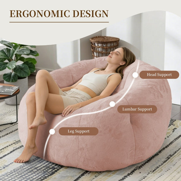 English Elm Round Floral Bean Bag Chair Oversized Body Contouring Lounge Seat for Living Spaces Pink W3737P491798