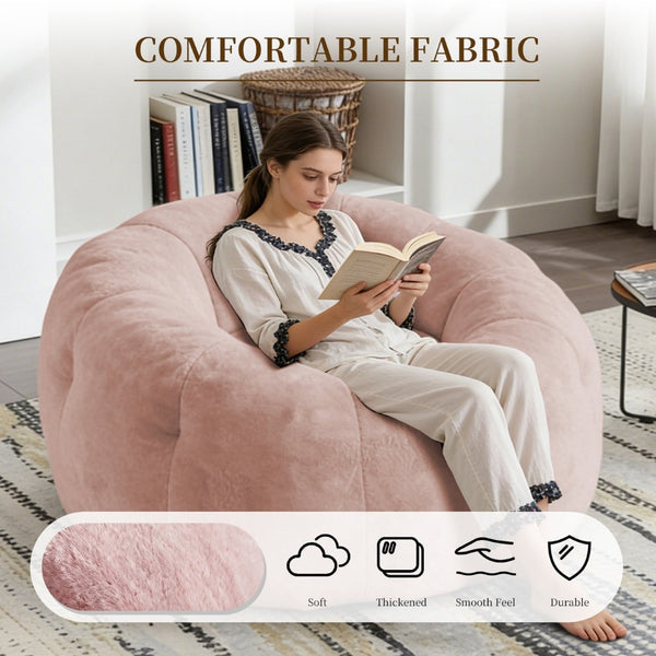 English Elm Round Floral Bean Bag Chair Oversized Body Contouring Lounge Seat for Living Spaces Pink W3737P491798
