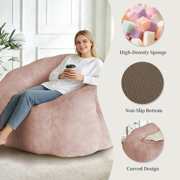 English Elm Round Floral Bean Bag Chair Oversized Body Contouring Lounge Seat for Living Spaces Pink W3737P491798