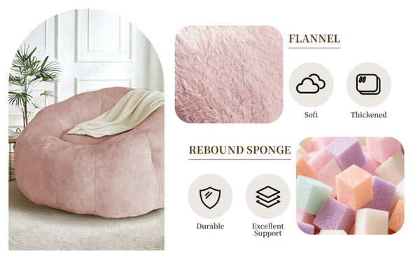 English Elm Round Floral Bean Bag Chair Oversized Body Contouring Lounge Seat for Living Spaces Pink W3737P491798