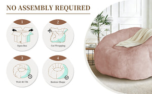 English Elm Round Floral Bean Bag Chair Oversized Body Contouring Lounge Seat for Living Spaces Pink W3737P491798