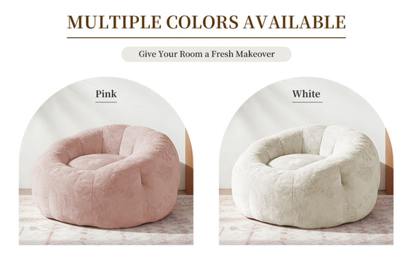 English Elm Round Floral Bean Bag Chair Oversized Body Contouring Lounge Seat for Living Spaces Pink W3737P491798